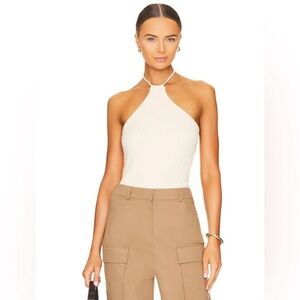 LBLC the Label Amelia Knit Ribbed Halter Top Ivory NWT size small